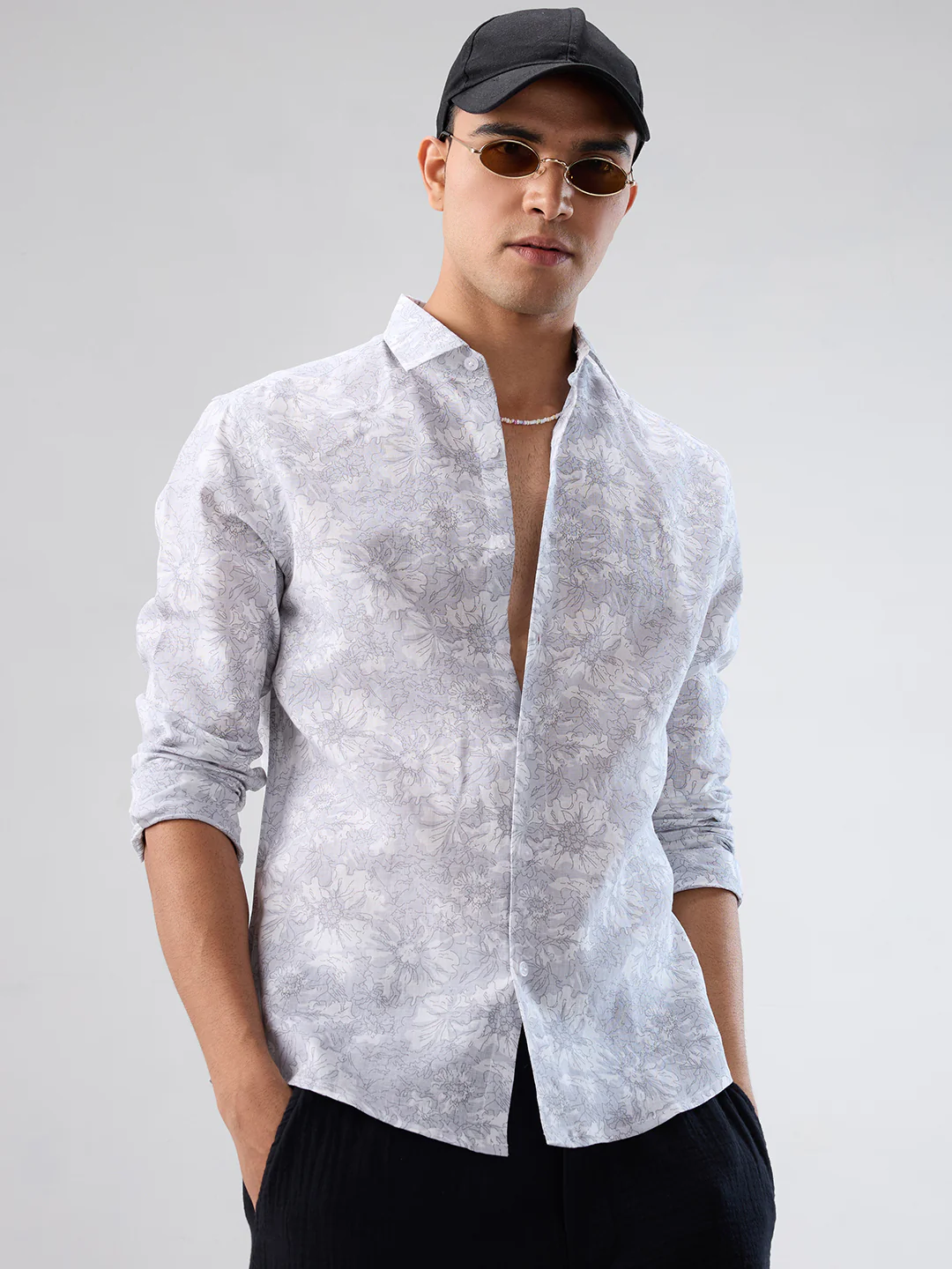 Grey Sketch Botanical Art Shirt - Image 2