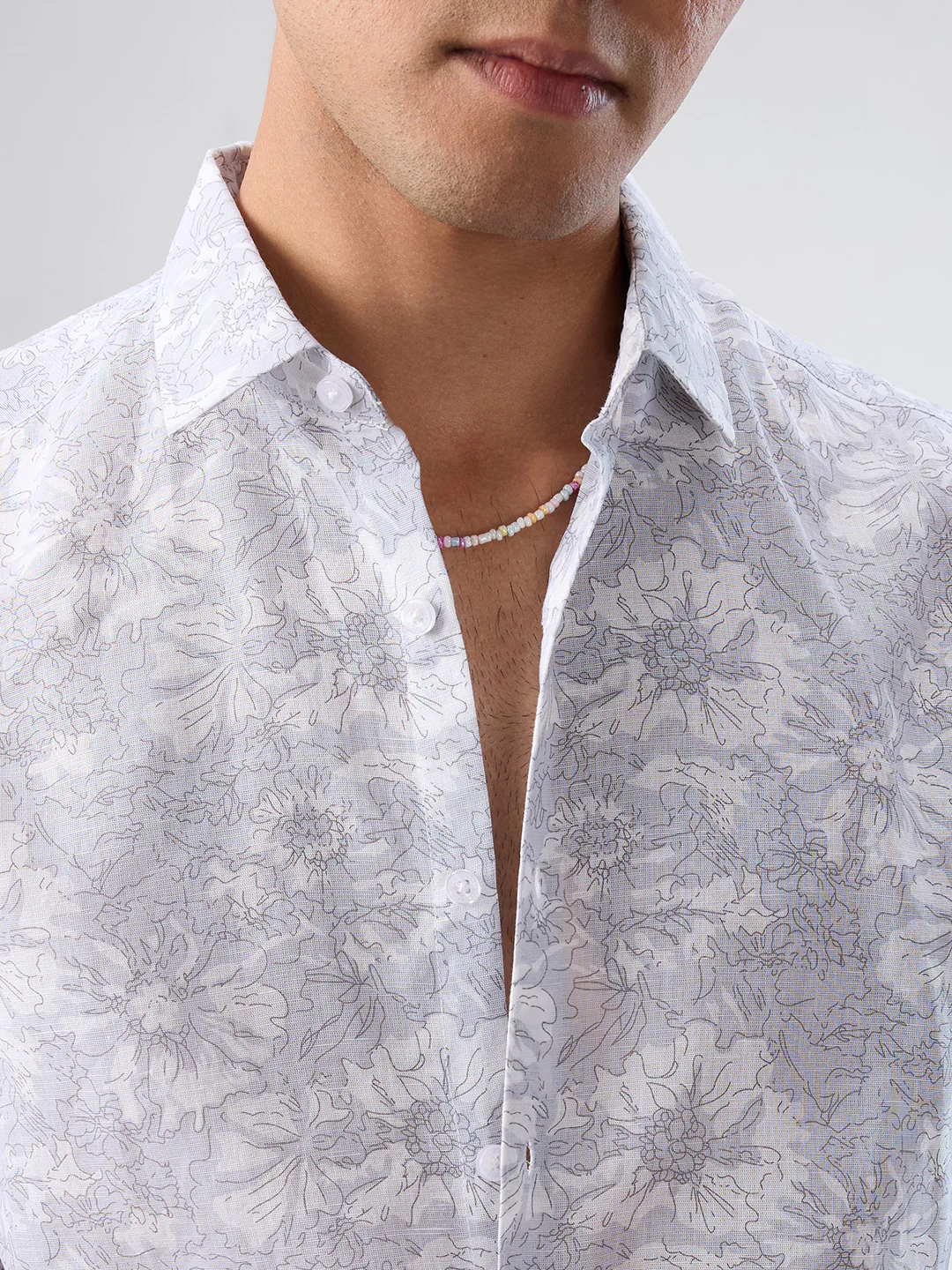 Grey Sketch Botanical Art Shirt - Image 3