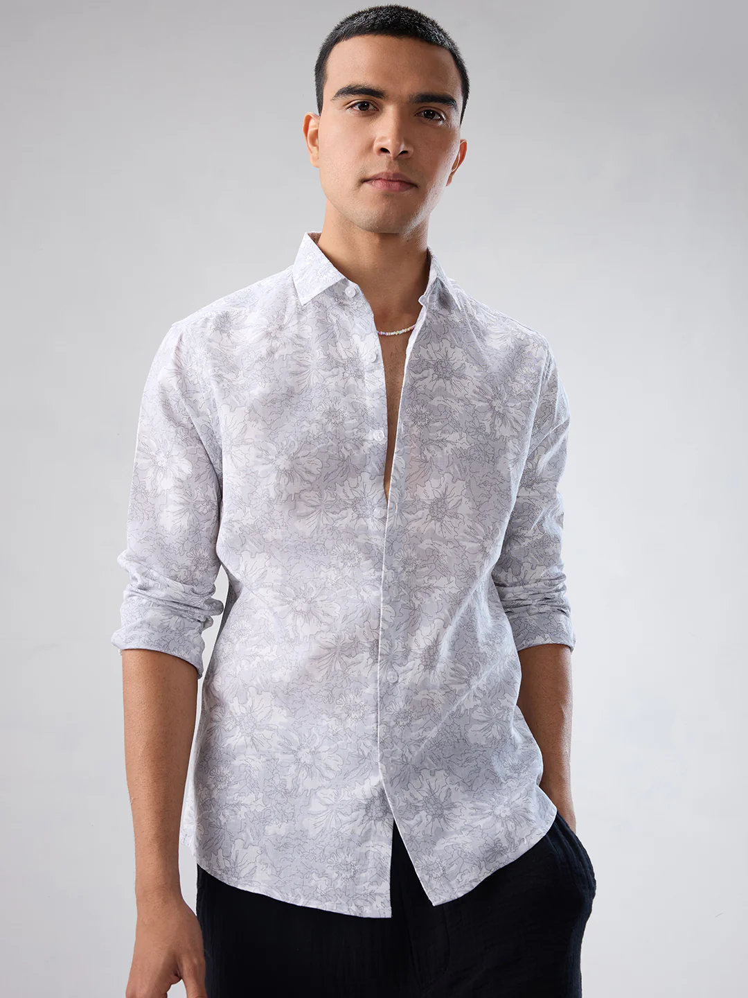 Grey Sketch Botanical Art Shirt - Image 4