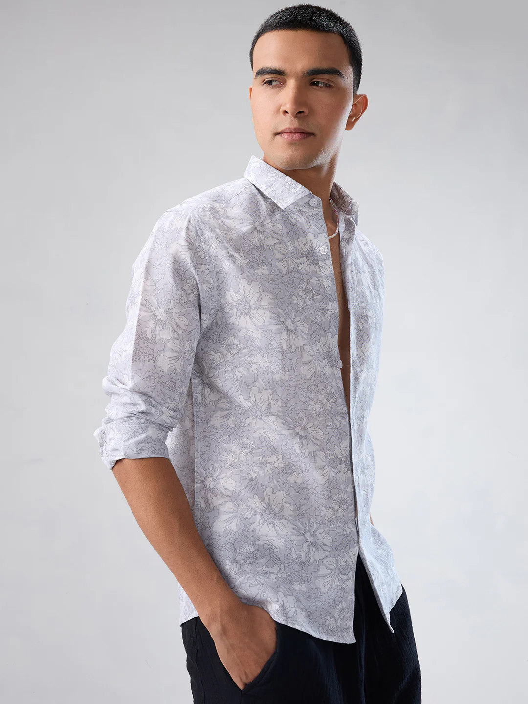 Grey Sketch Botanical Art Shirt - Image 5