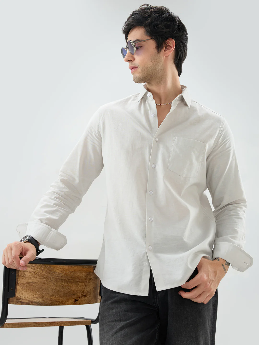 Grey Slub Textured Everyday Shirt - Image 2