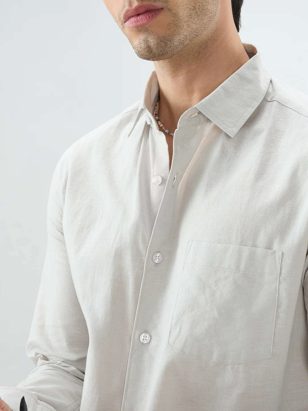 Grey Slub Textured Everyday Shirt - Image 3