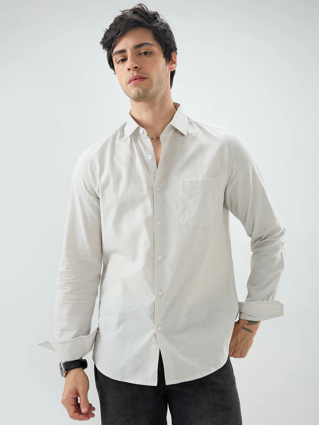 Grey Slub Textured Everyday Shirt - Image 5