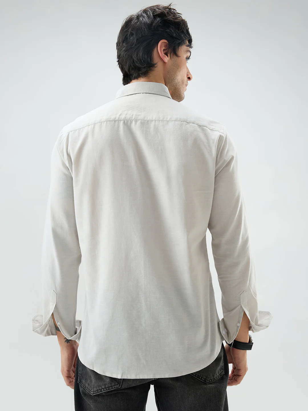 Grey Slub Textured Everyday Shirt - Image 7