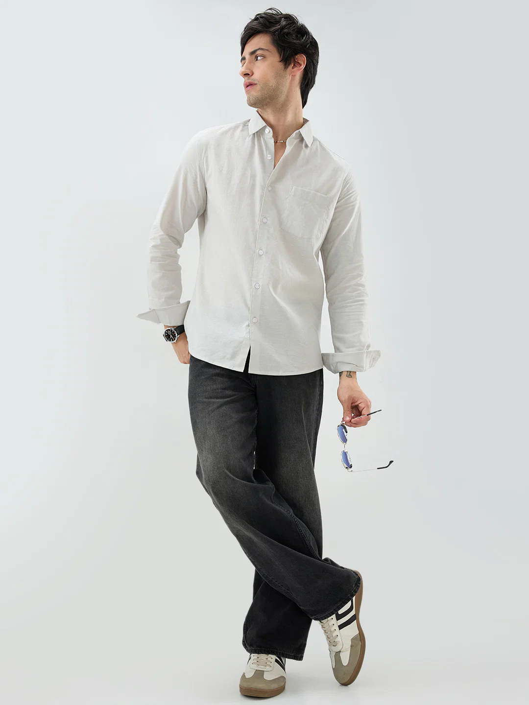 Grey Slub Textured Everyday Shirt - Image 8