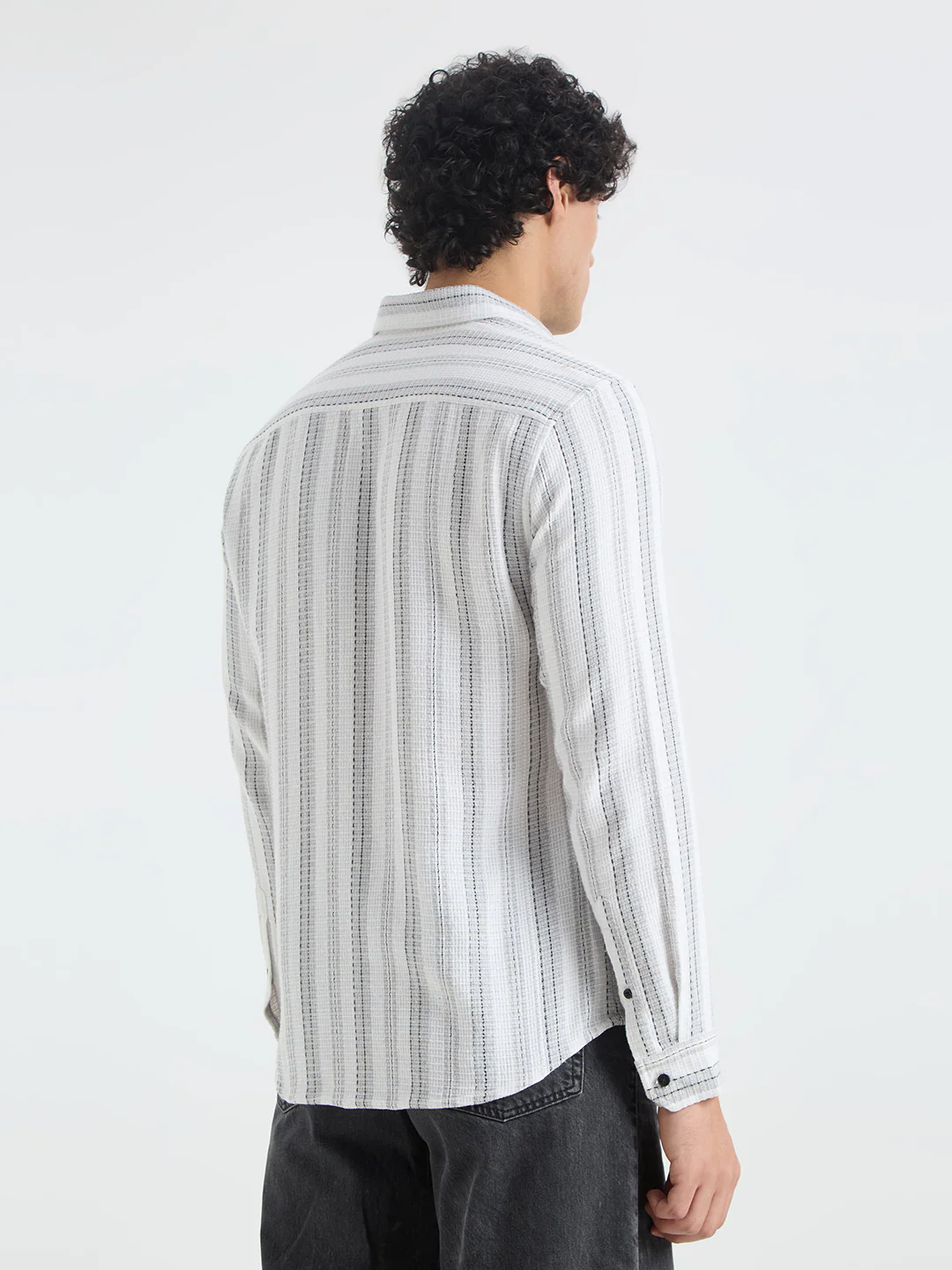 Grey & White Dobby Striped Shirt - Image 6