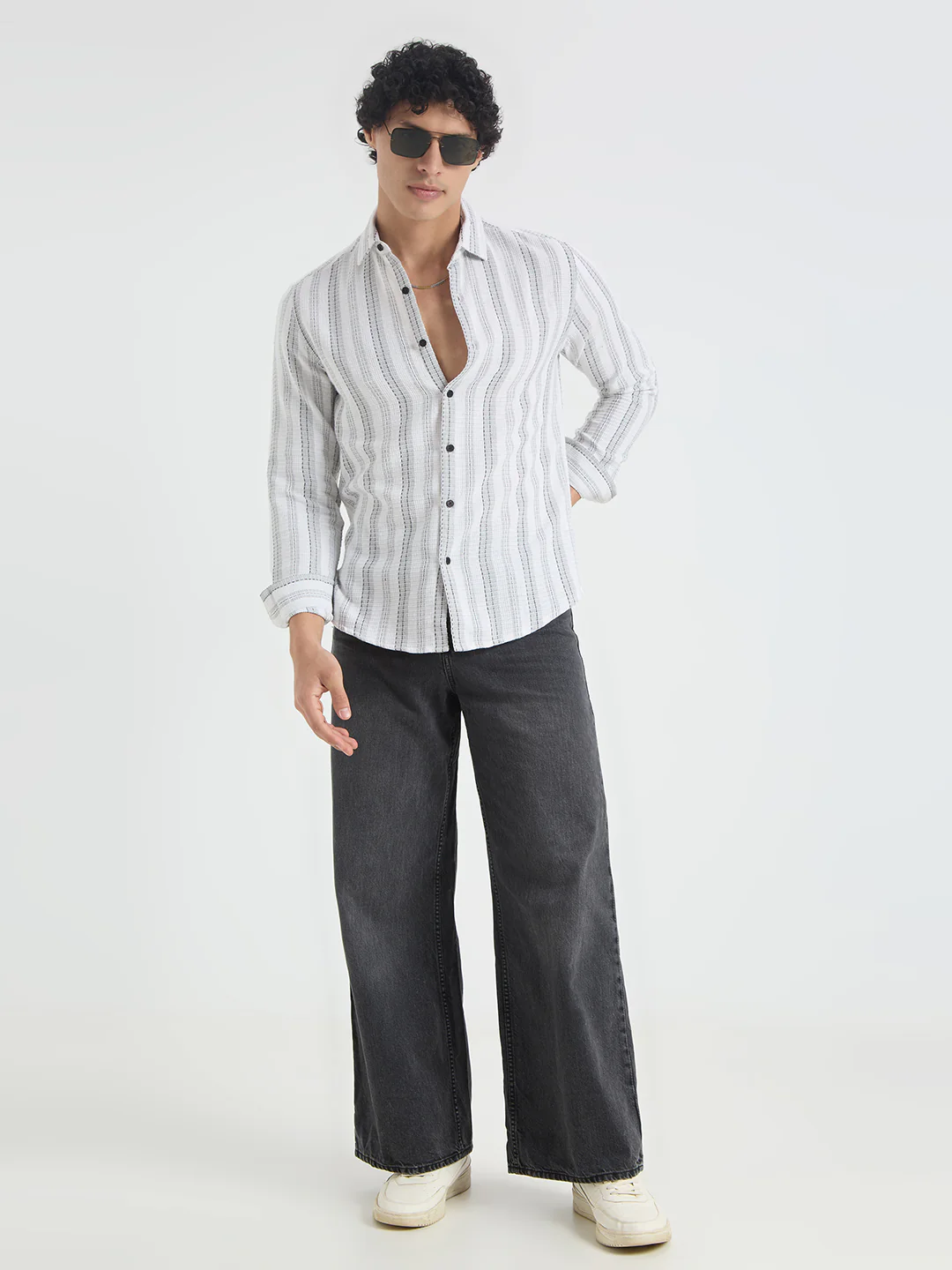 Grey & White Dobby Striped Shirt - Image 7