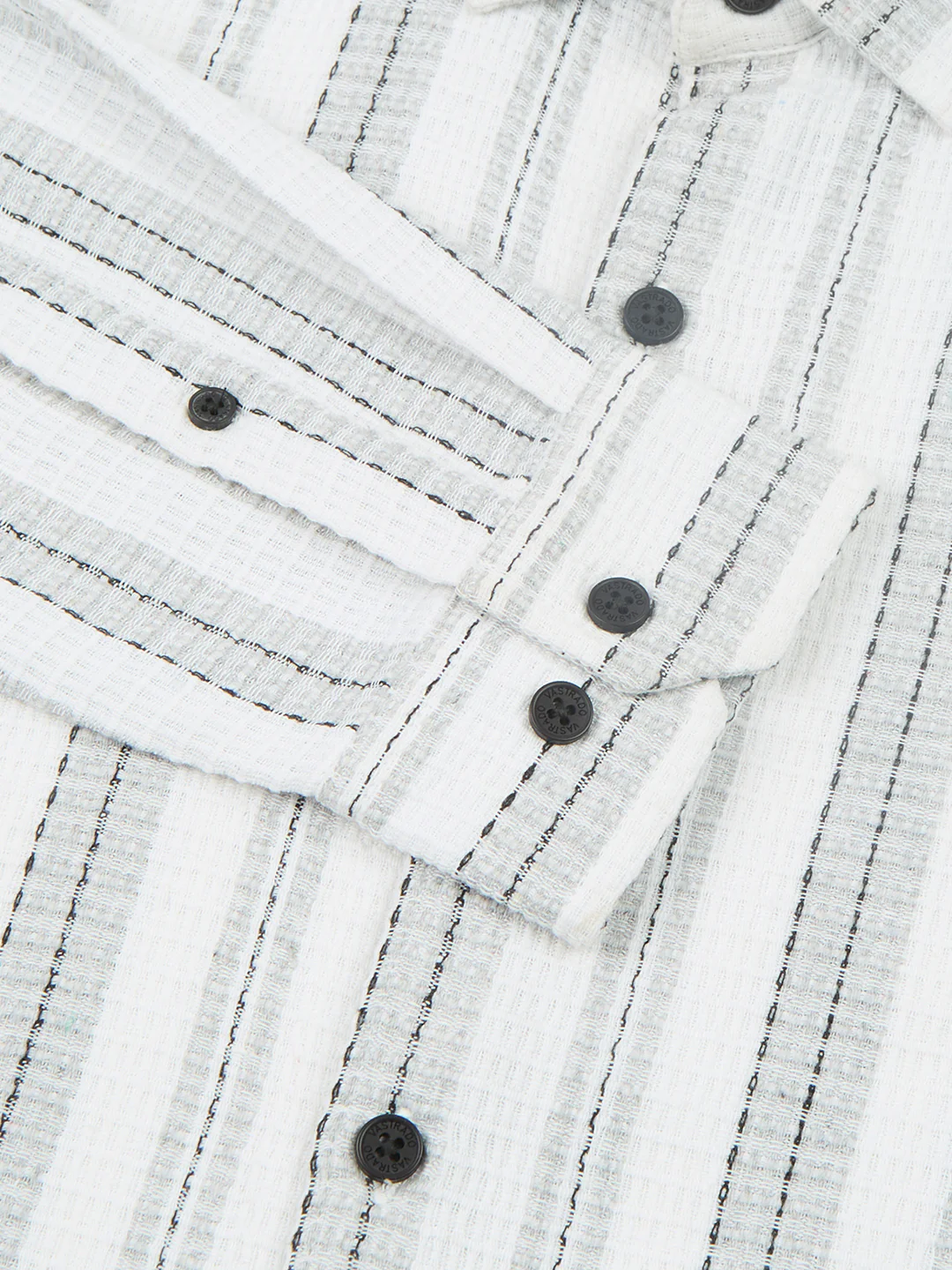 Grey & White Dobby Striped Shirt - Image 8
