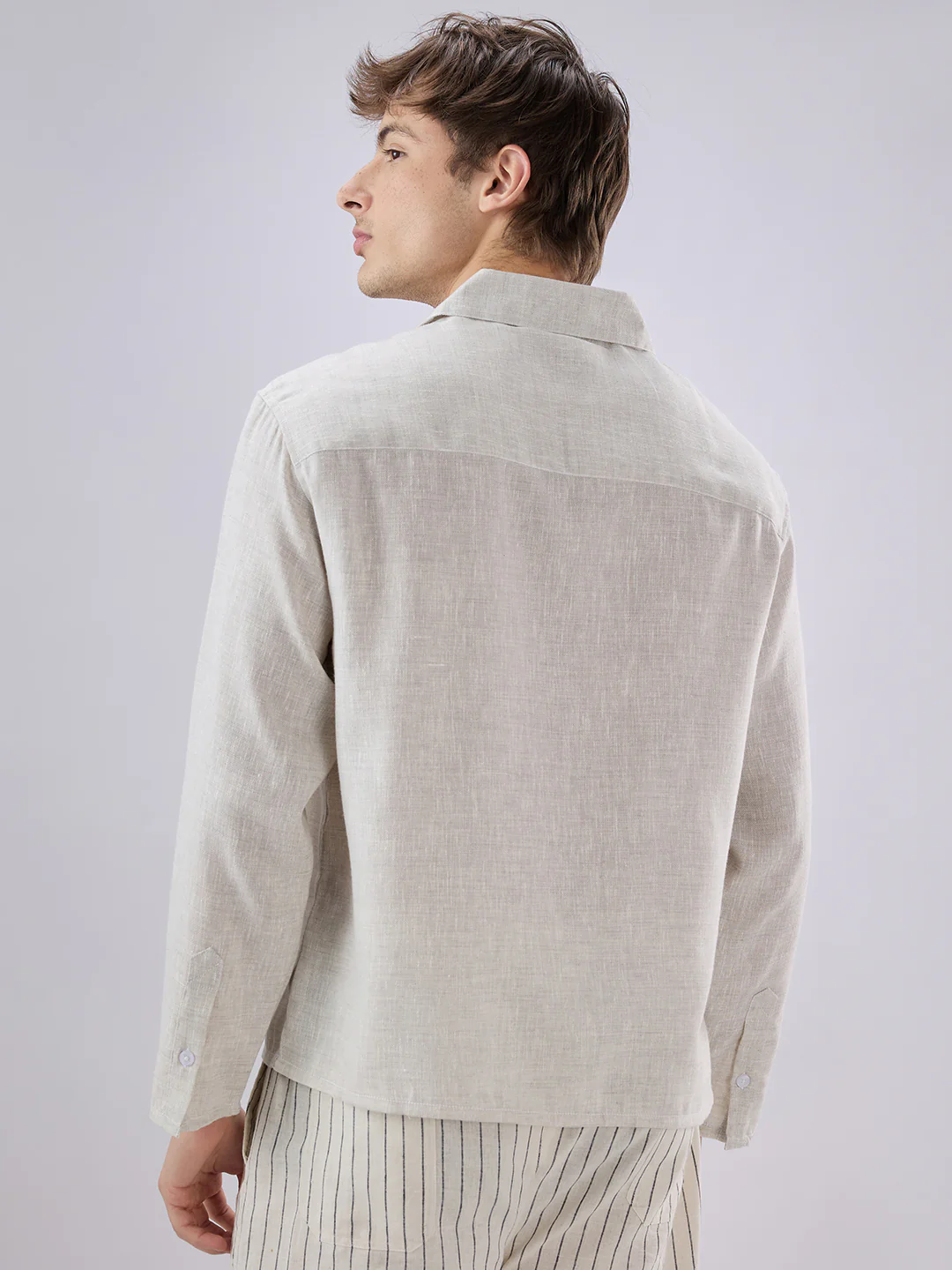 Greyish Green Textured Cuffless Oversized Shirt - Image 7