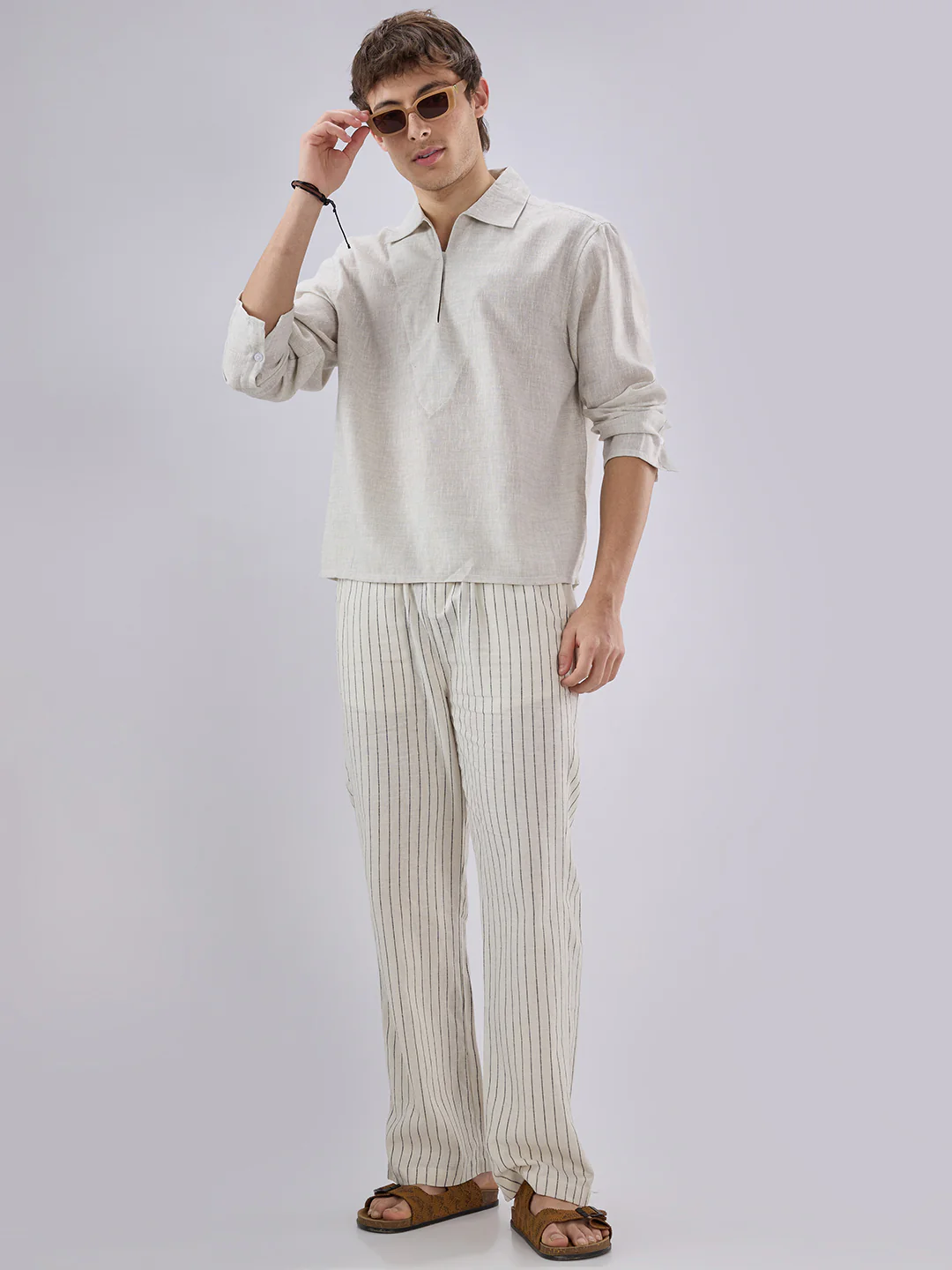 Greyish Green Textured Cuffless Oversized Shirt - Image 8