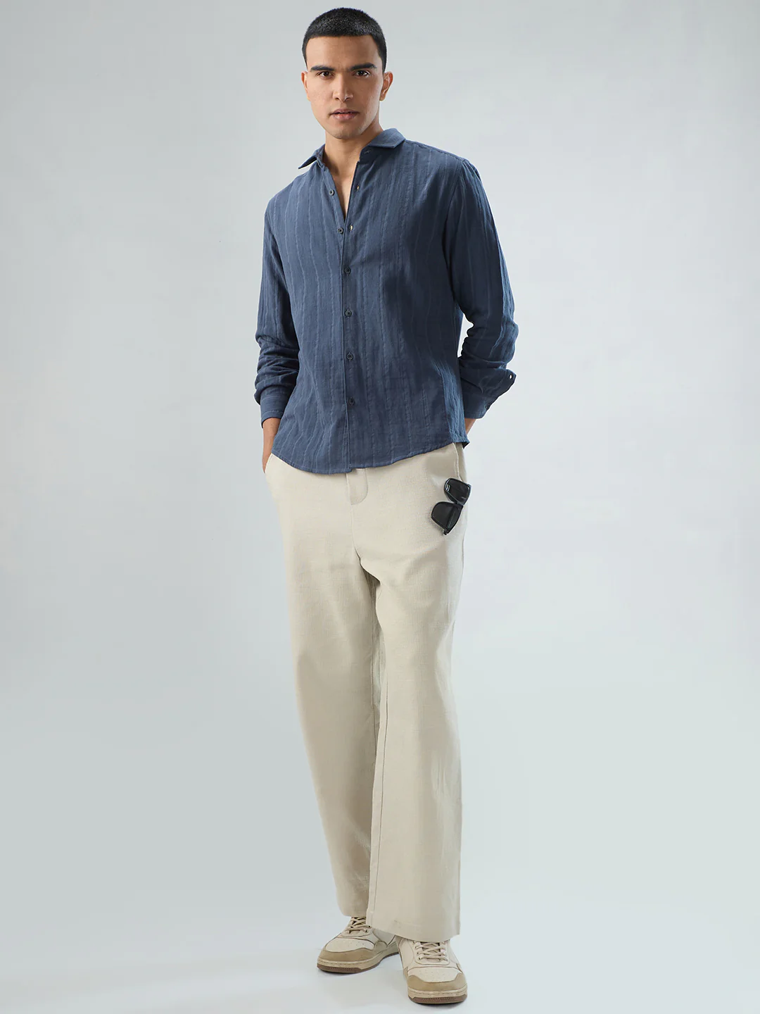 Gunmetal Grey Double Cloth Striped Shirt - Image 7