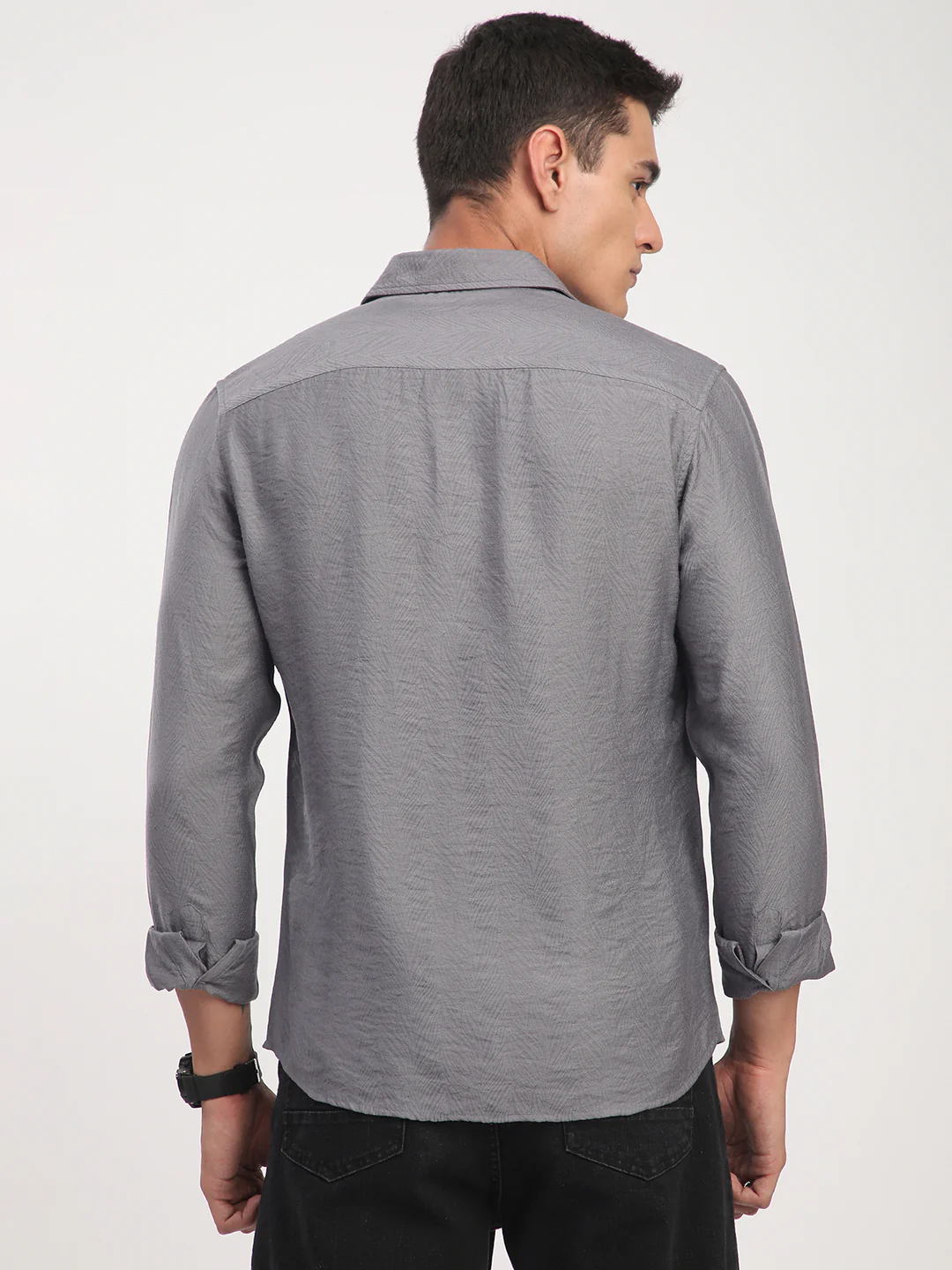 Gunmetal Grey Rhythmic Wave Jacquard Shirt - Image 7