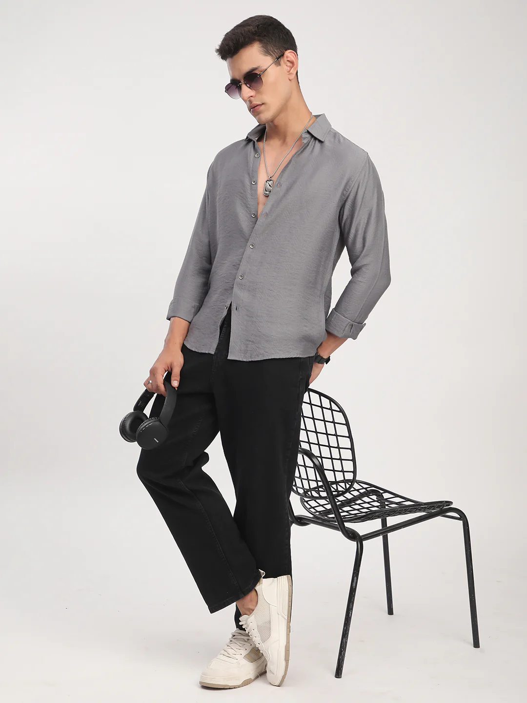 Gunmetal Grey Rhythmic Wave Jacquard Shirt - Image 8
