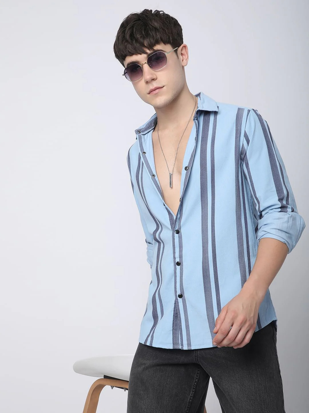 Haute Arctic Blue Striped Corduroy Shirt - Image 4