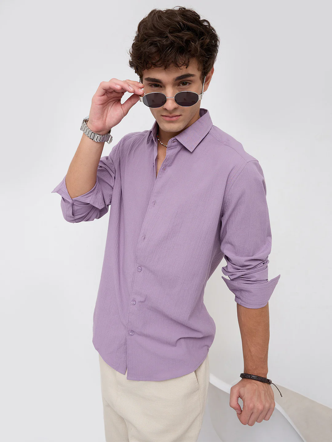 Heather Purple Fine Textured Shirt - Image 2