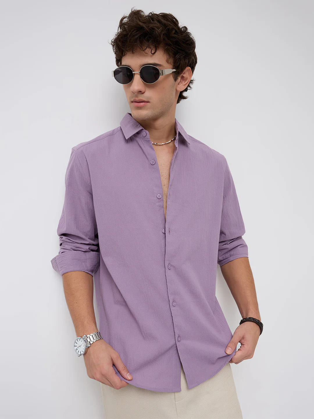 Heather Purple Fine Textured Shirt - Image 4