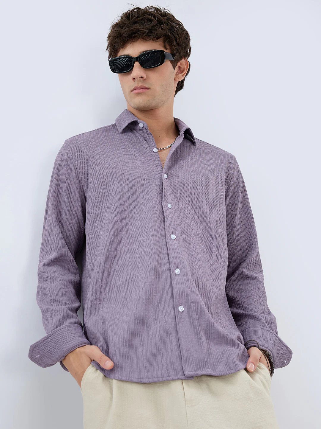 Heather Purple Matrix Weave Knitted Shirt - Image 2
