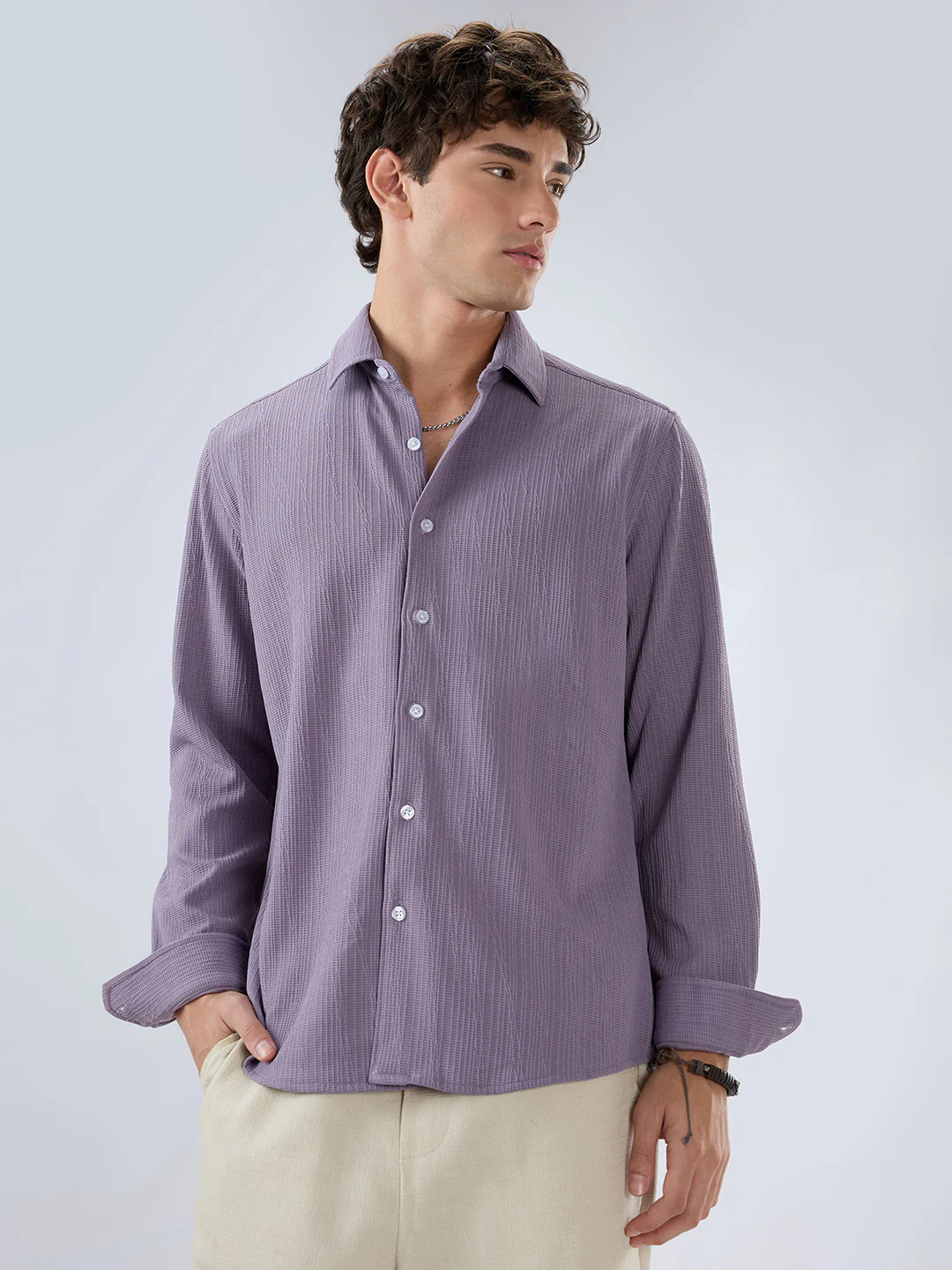 Heather Purple Matrix Weave Knitted Shirt - Image 5