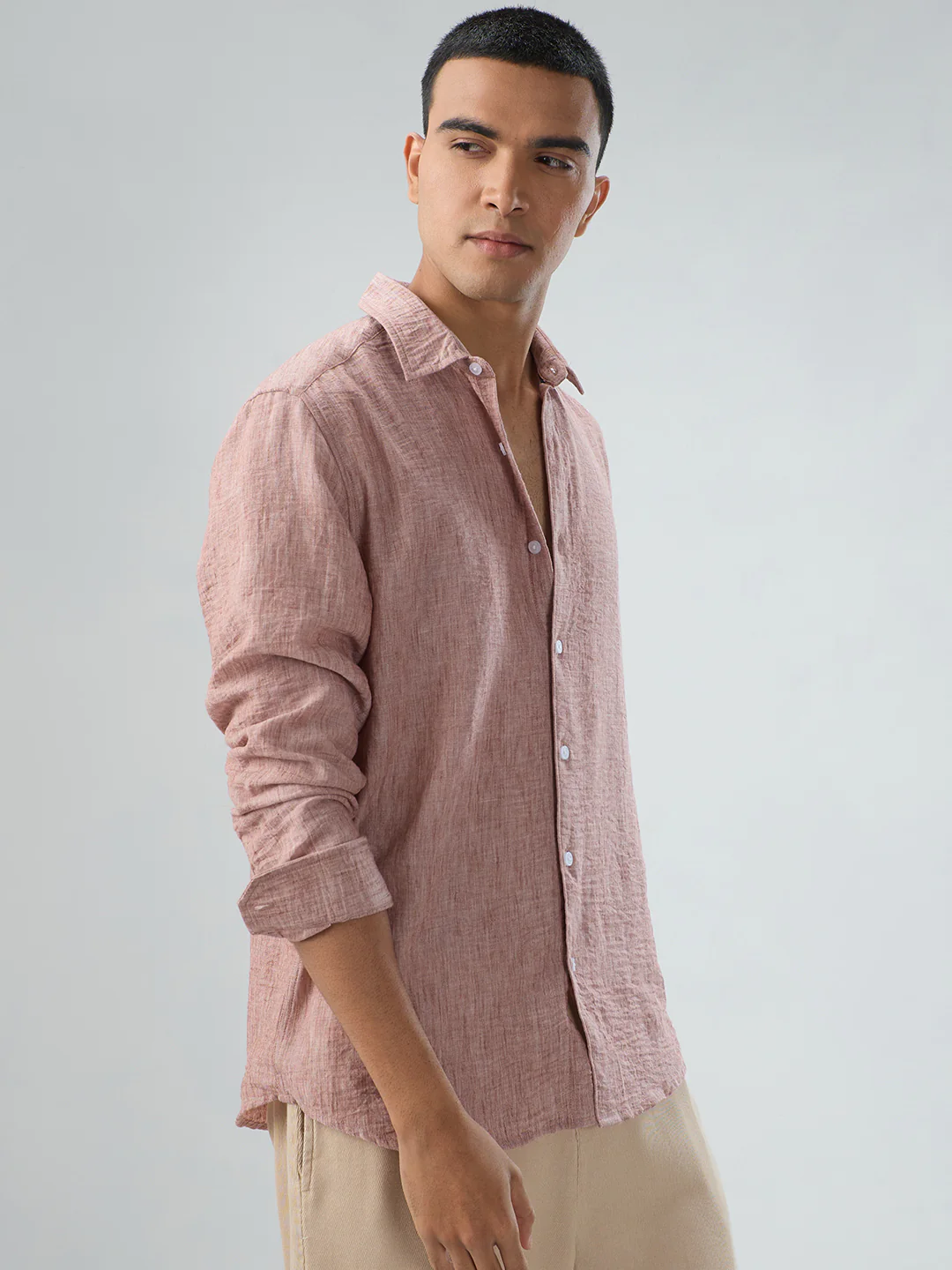 Heathered Taupe Fine-Weave Crinkled Shirt - Image 5