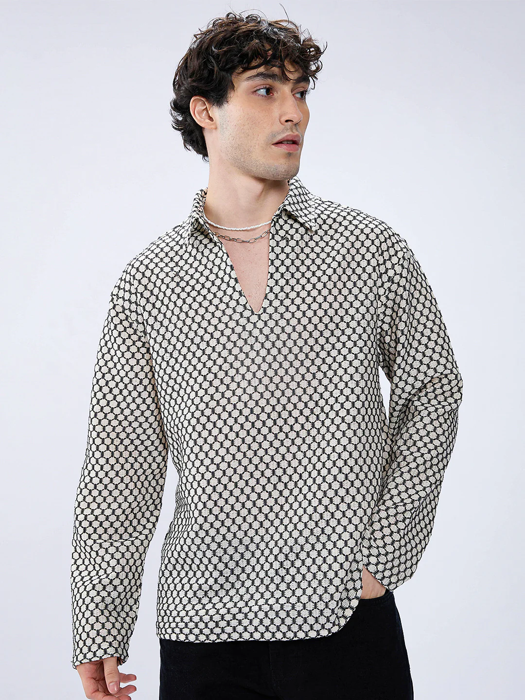Hexcraft Twinstitch Honeyframe Mesh Oversized Polo Shirt - Image 2