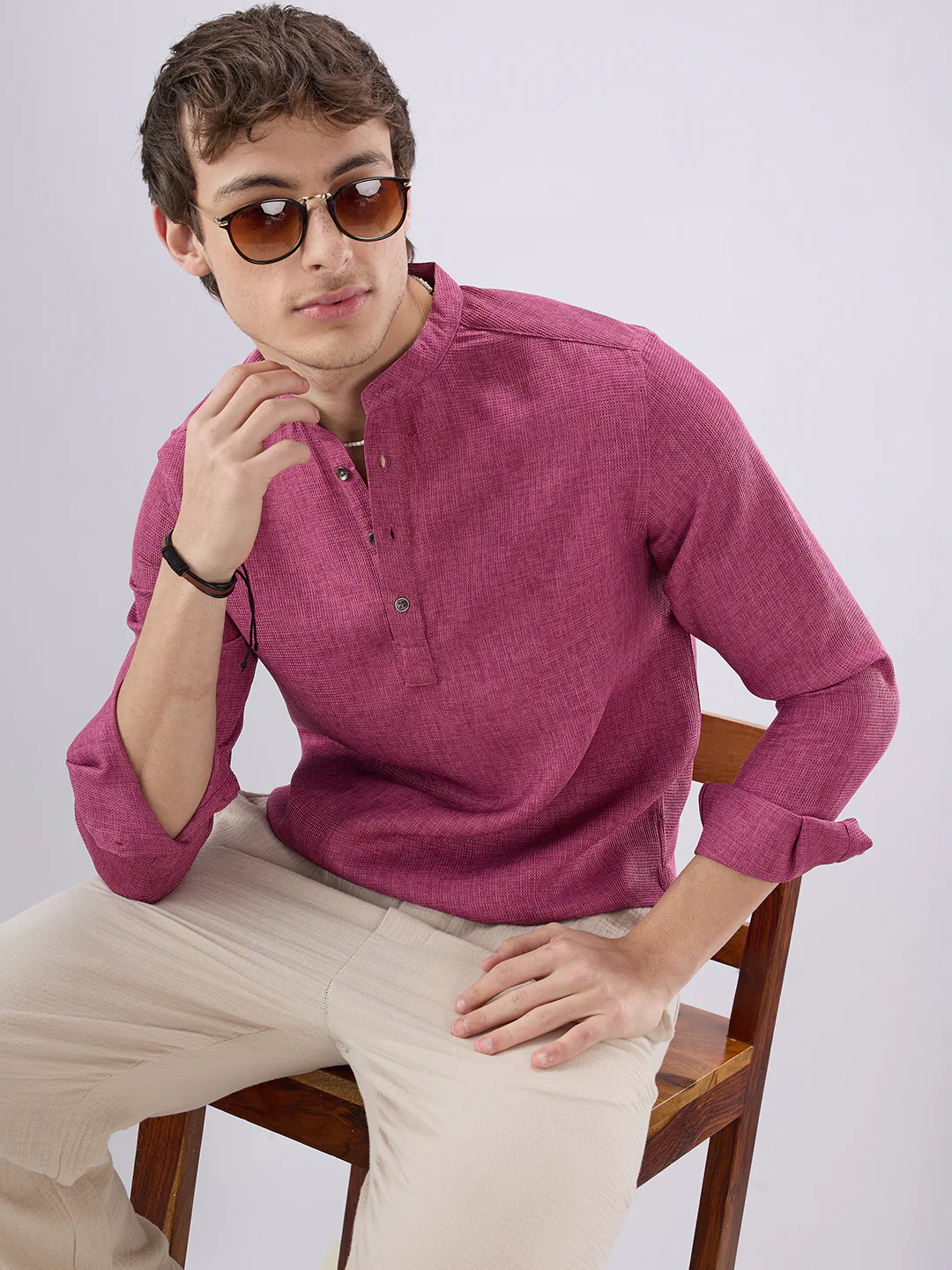Hibiscus Maroon Textured Weave Kurta - Image 2