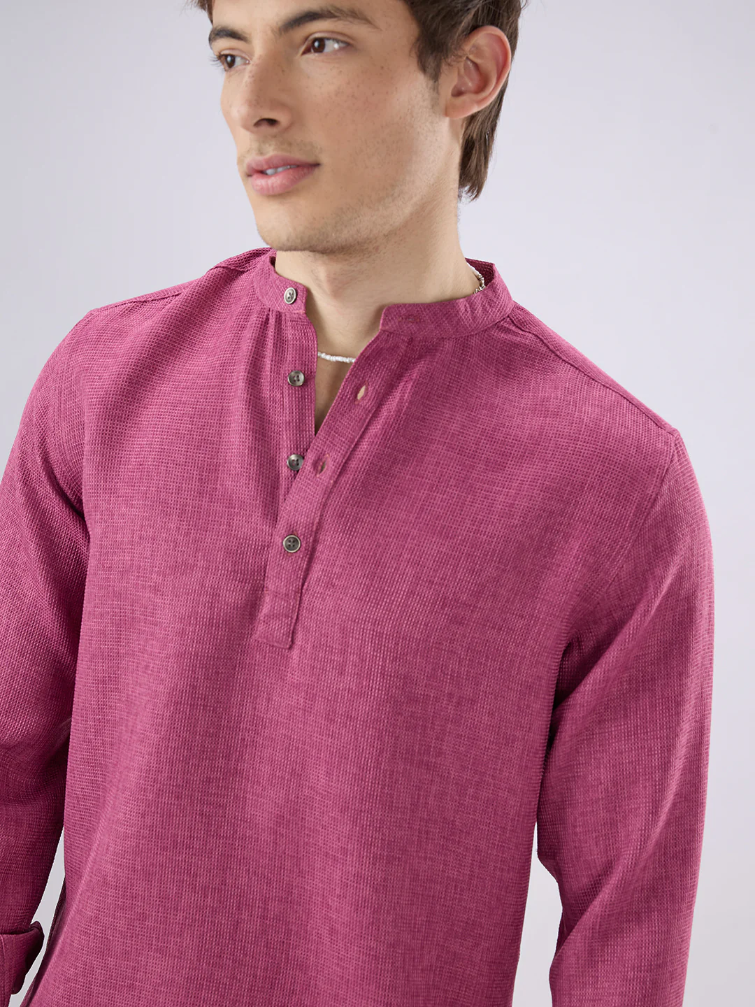 Hibiscus Maroon Textured Weave Kurta - Image 3