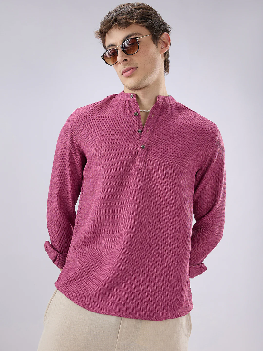 Hibiscus Maroon Textured Weave Kurta - Image 4