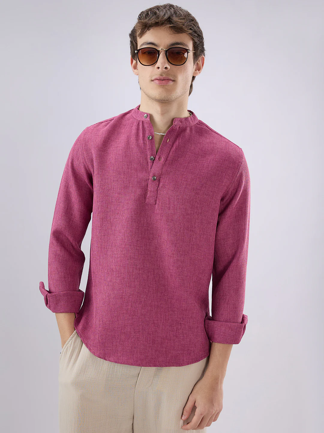 Hibiscus Maroon Textured Weave Kurta - Image 5