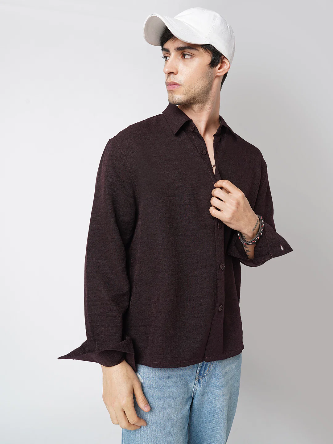 Hickory Brown Textured Oversized Shirt - Image 4