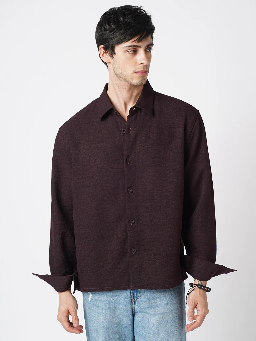 Hickory Brown Textured Oversized Shirt - Image 5
