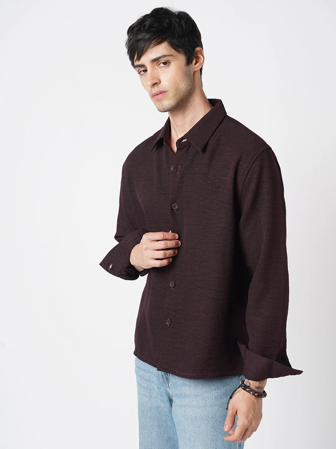 Hickory Brown Textured Oversized Shirt - Image 6