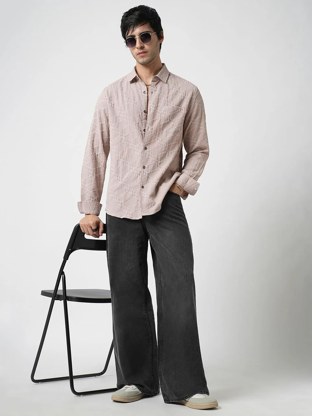 Honey Beige Abstract Textured Detailed Shirt - Image 7
