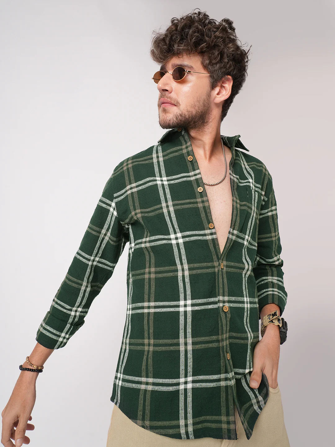 Hunter Green Classic Plaid Checks Jacquard Shirt - Image 2