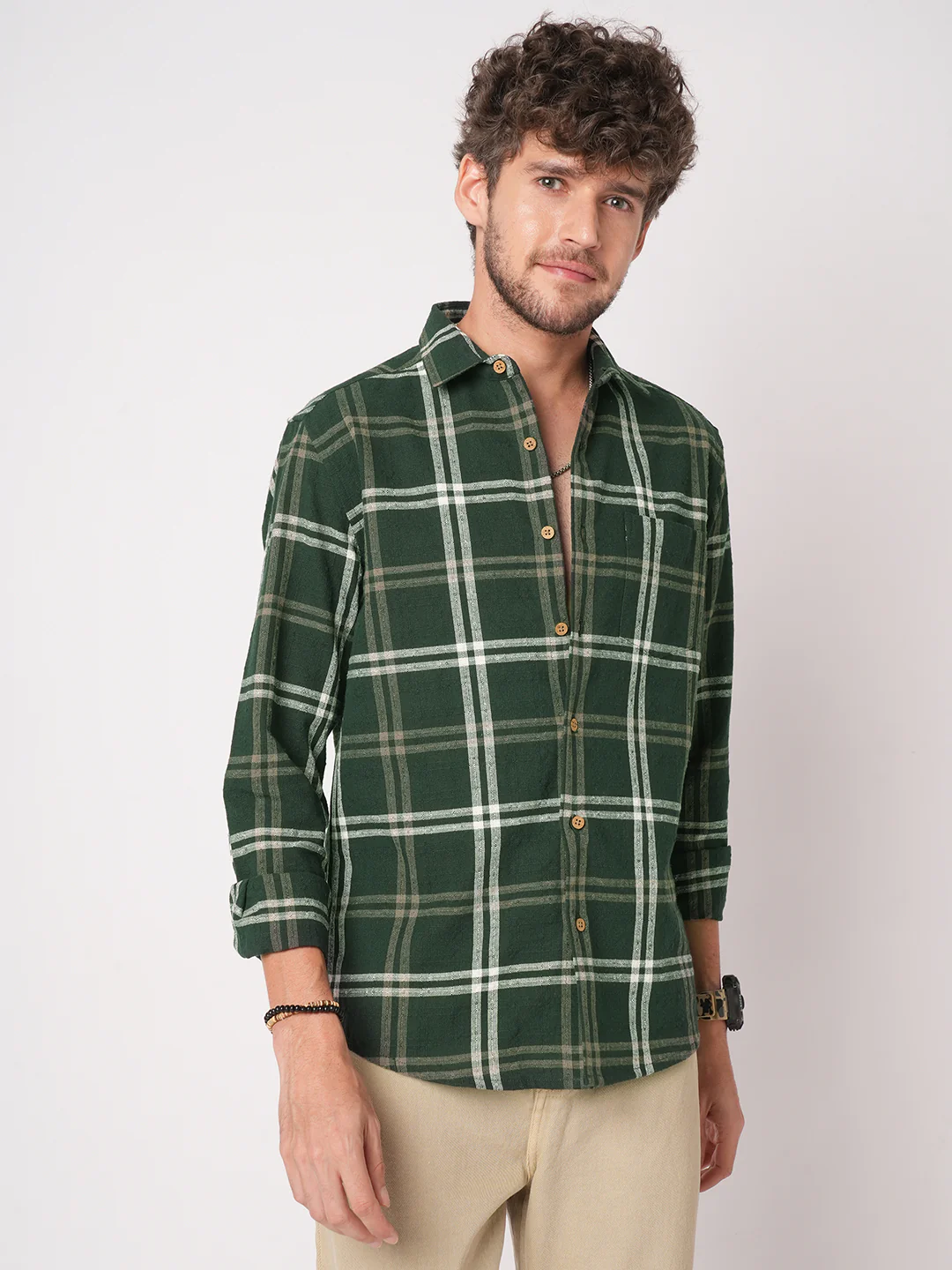 Hunter Green Classic Plaid Checks Jacquard Shirt - Image 4