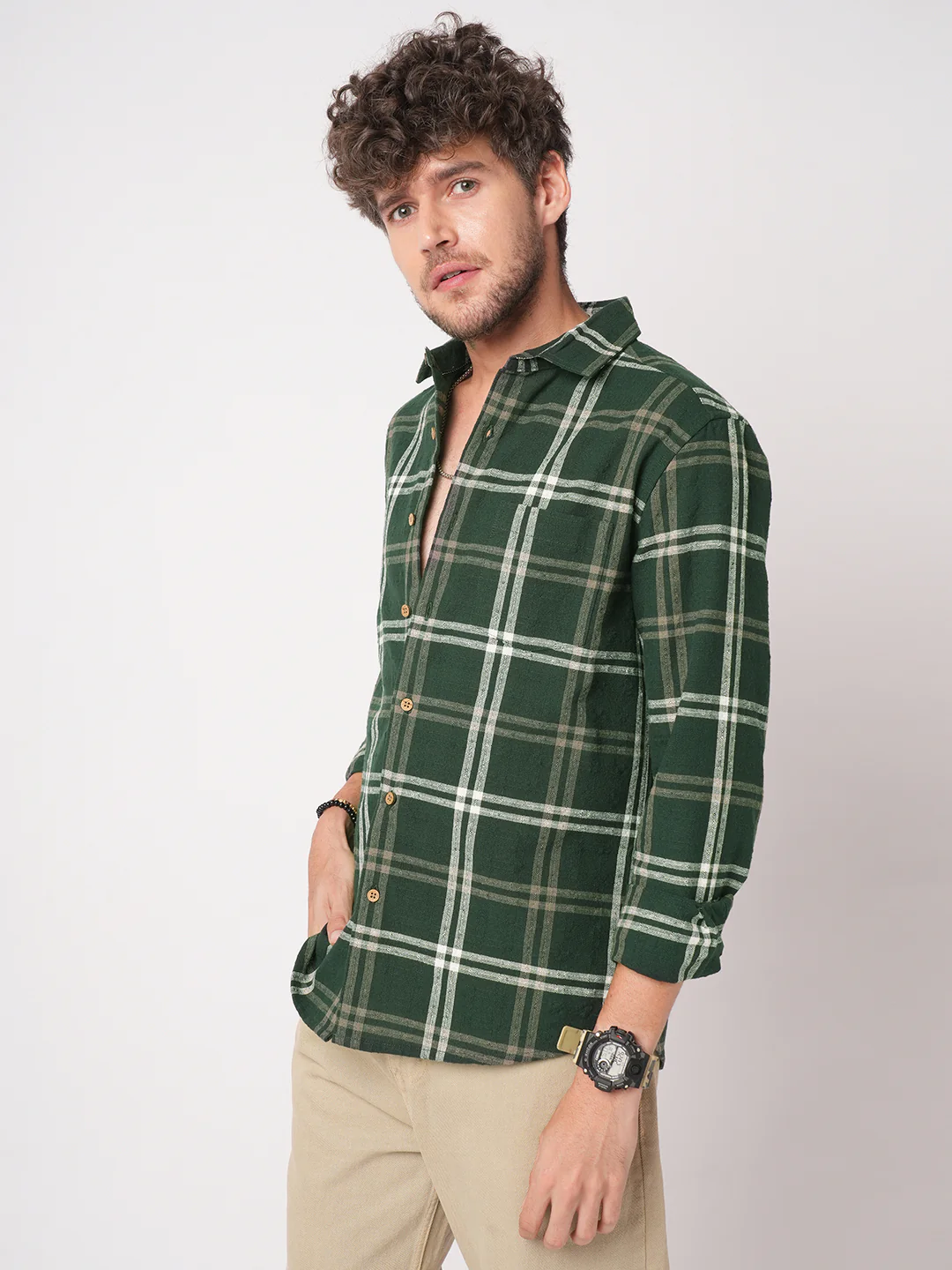 Hunter Green Classic Plaid Checks Jacquard Shirt - Image 5