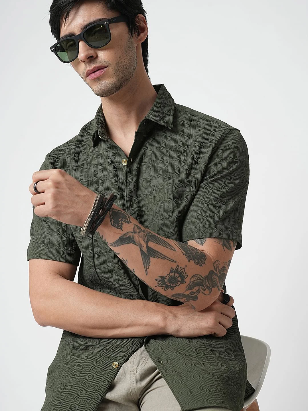 Hunter Green Textured Shirt - Image 4