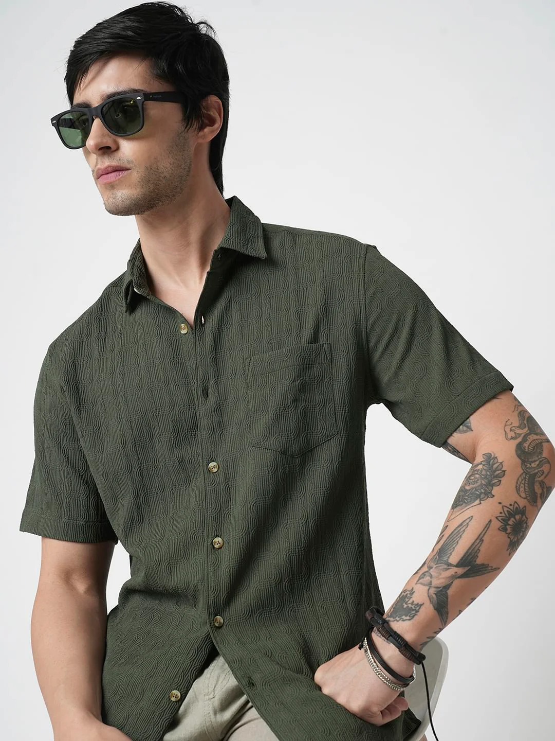 Hunter Green Textured Shirt - Image 5