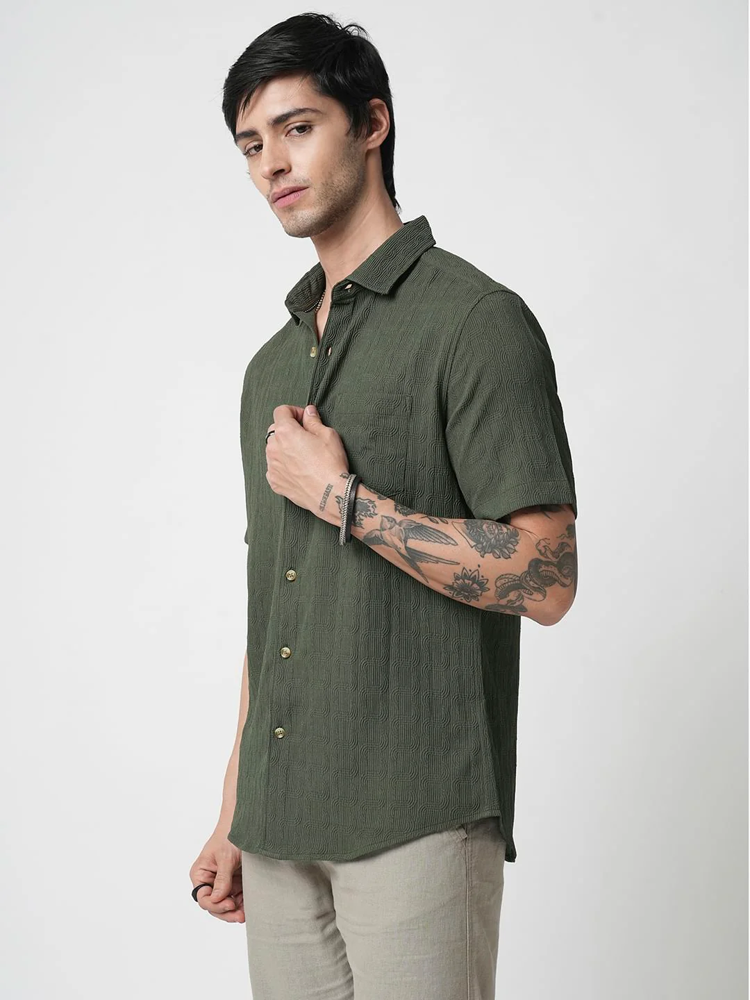 Hunter Green Textured Shirt - Image 6