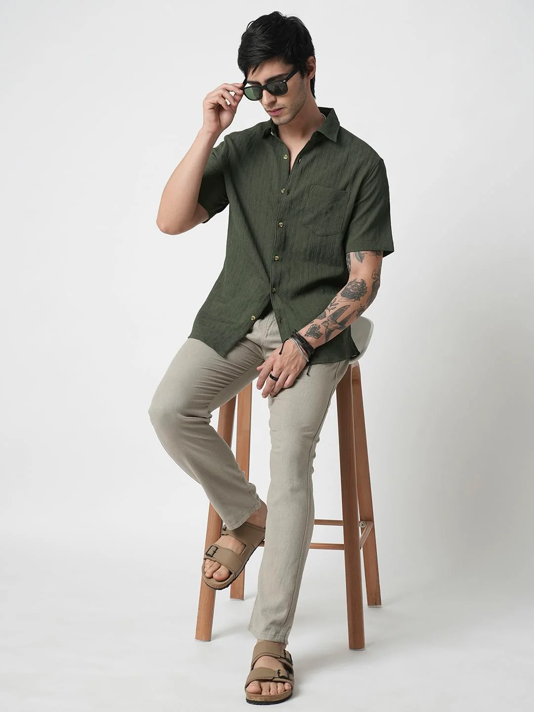 Hunter Green Textured Shirt - Image 8