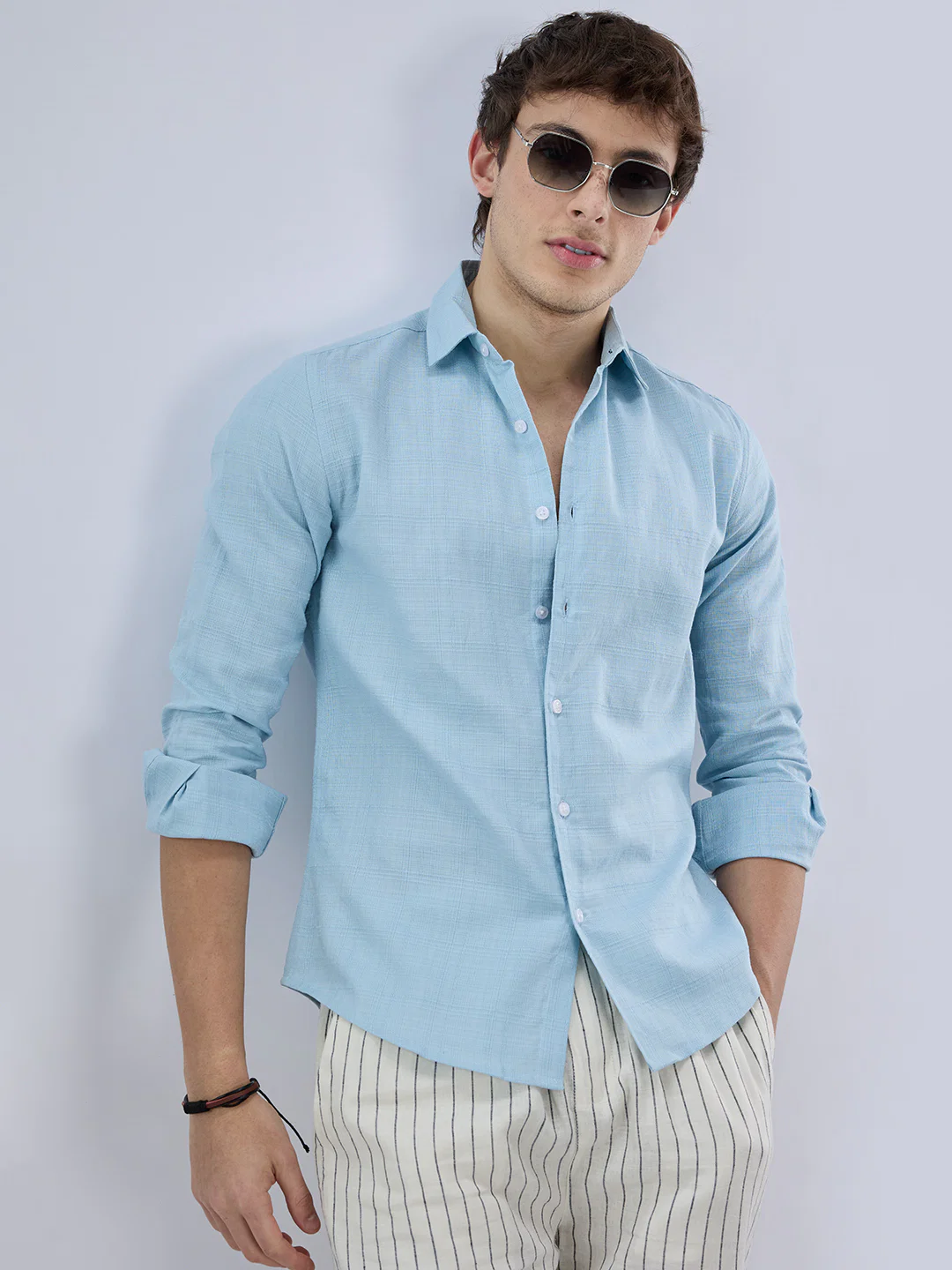 Hushed Blue Fine Weave Textured Shirt - Image 4