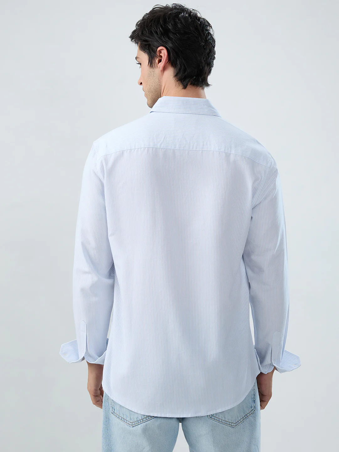 Ice Mist Blue Fine Striped Button-Down Collar Business Shirt - Image 7