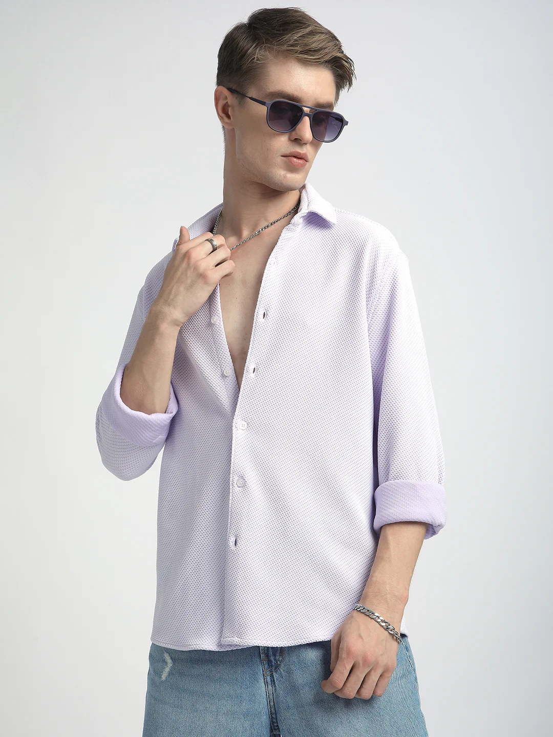 Iced Lavender Micro Weave Textured Shirt - Image 2