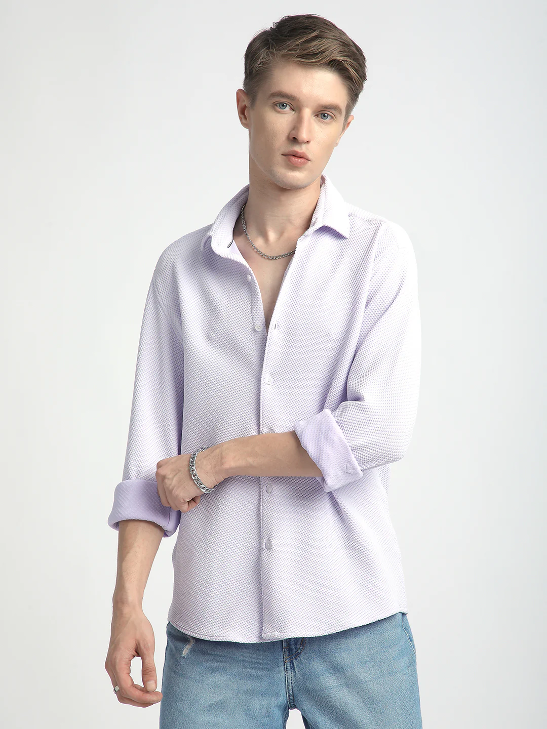 Iced Lavender Micro Weave Textured Shirt - Image 3