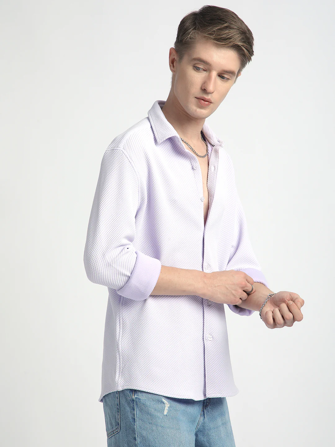 Iced Lavender Micro Weave Textured Shirt - Image 4