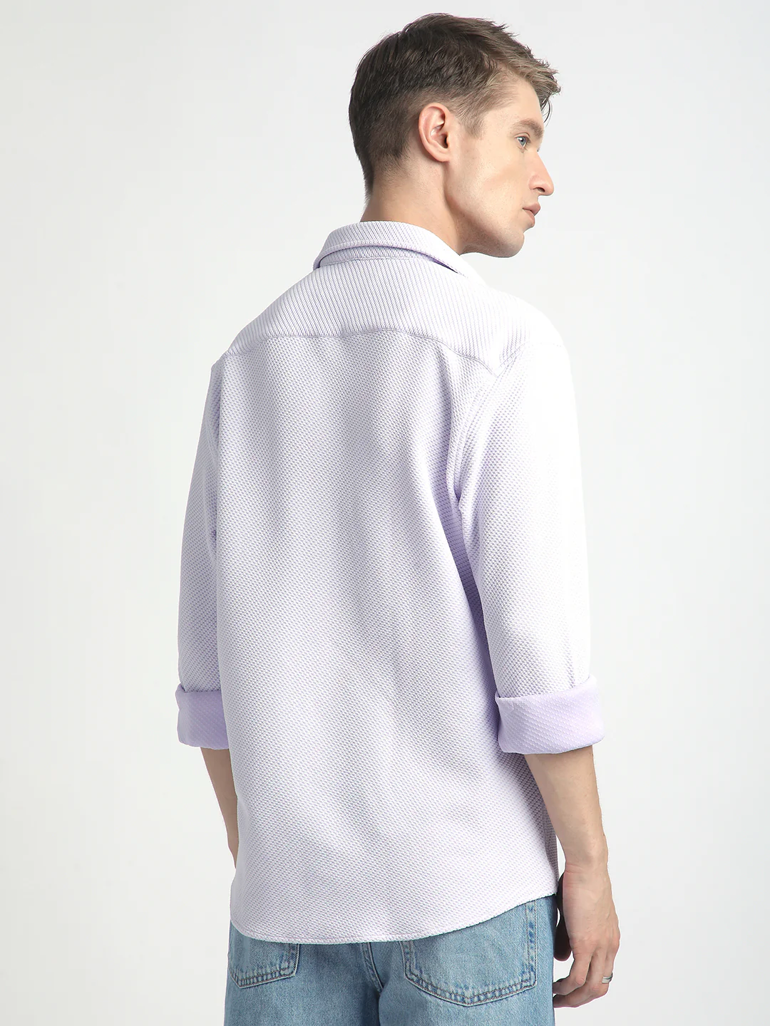 Iced Lavender Micro Weave Textured Shirt - Image 5
