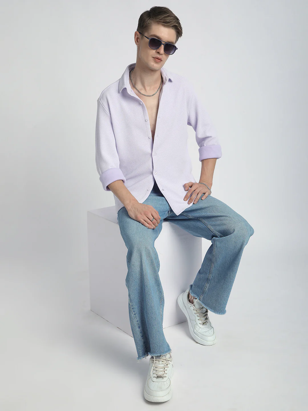 Iced Lavender Micro Weave Textured Shirt - Image 6
