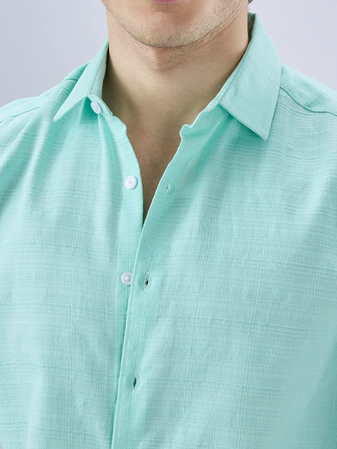 Iced Mint Green Fine Weave Textured Shirt - Image 3