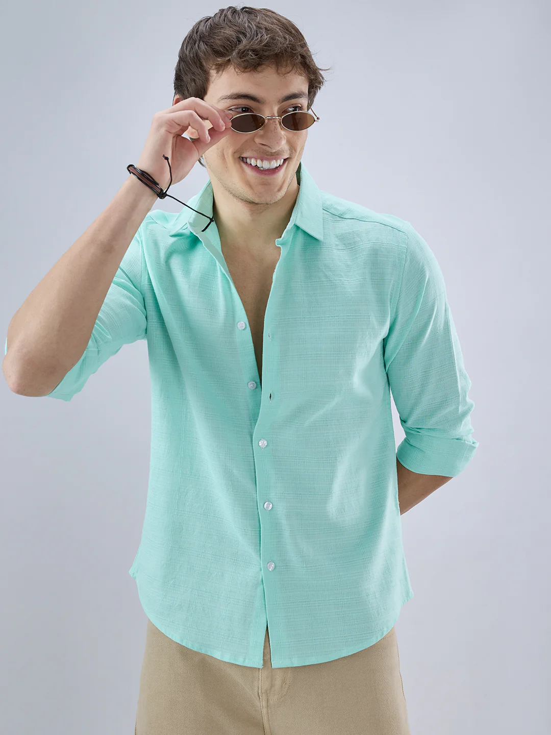 Iced Mint Green Fine Weave Textured Shirt - Image 4