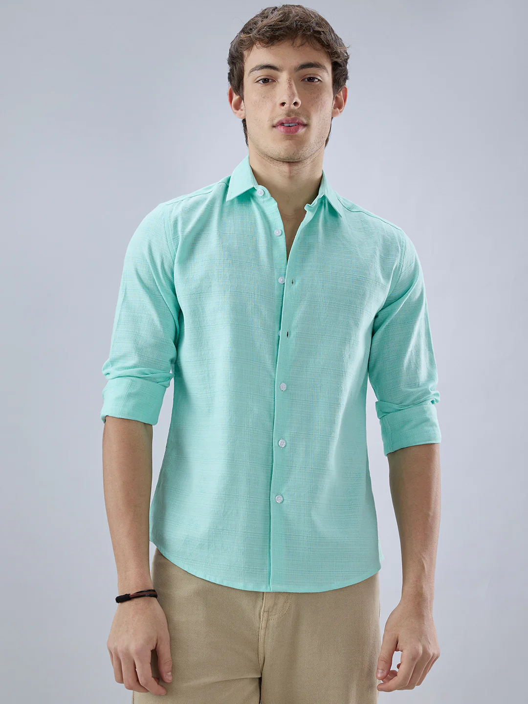 Iced Mint Green Fine Weave Textured Shirt - Image 5