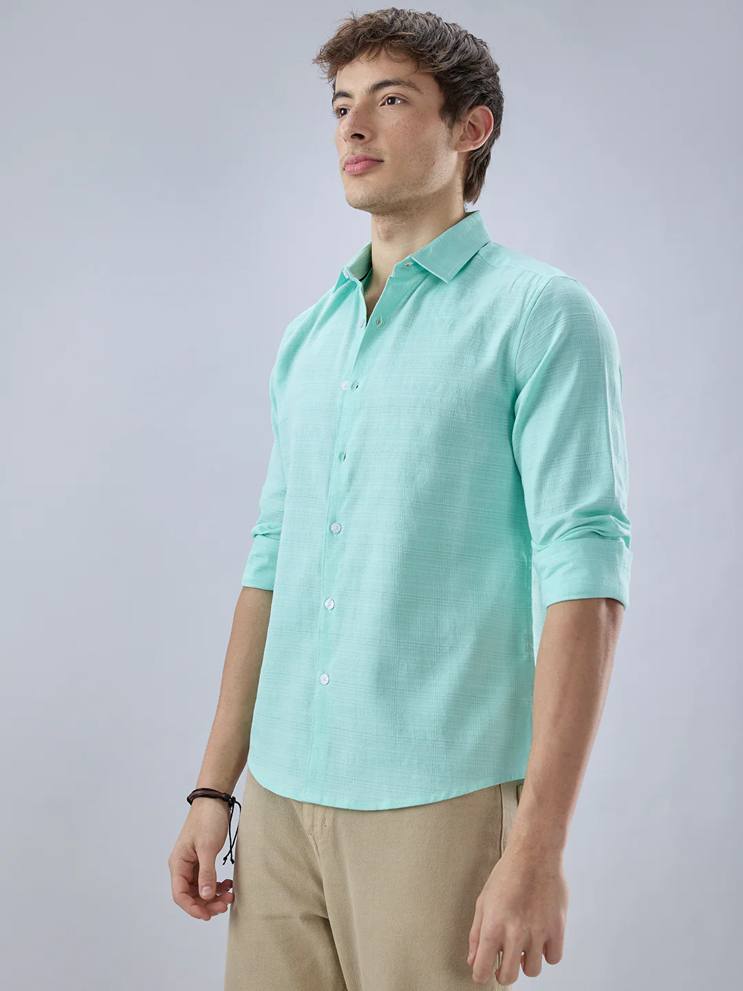 Iced Mint Green Fine Weave Textured Shirt - Image 6